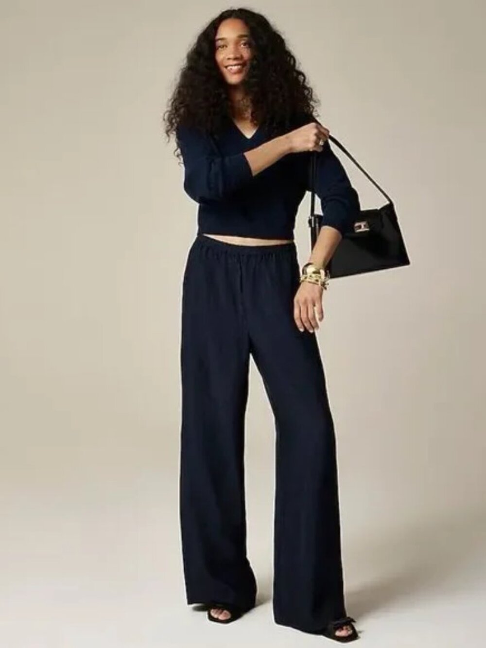 J. Crew Stratus Pant in Navy Textured Satin